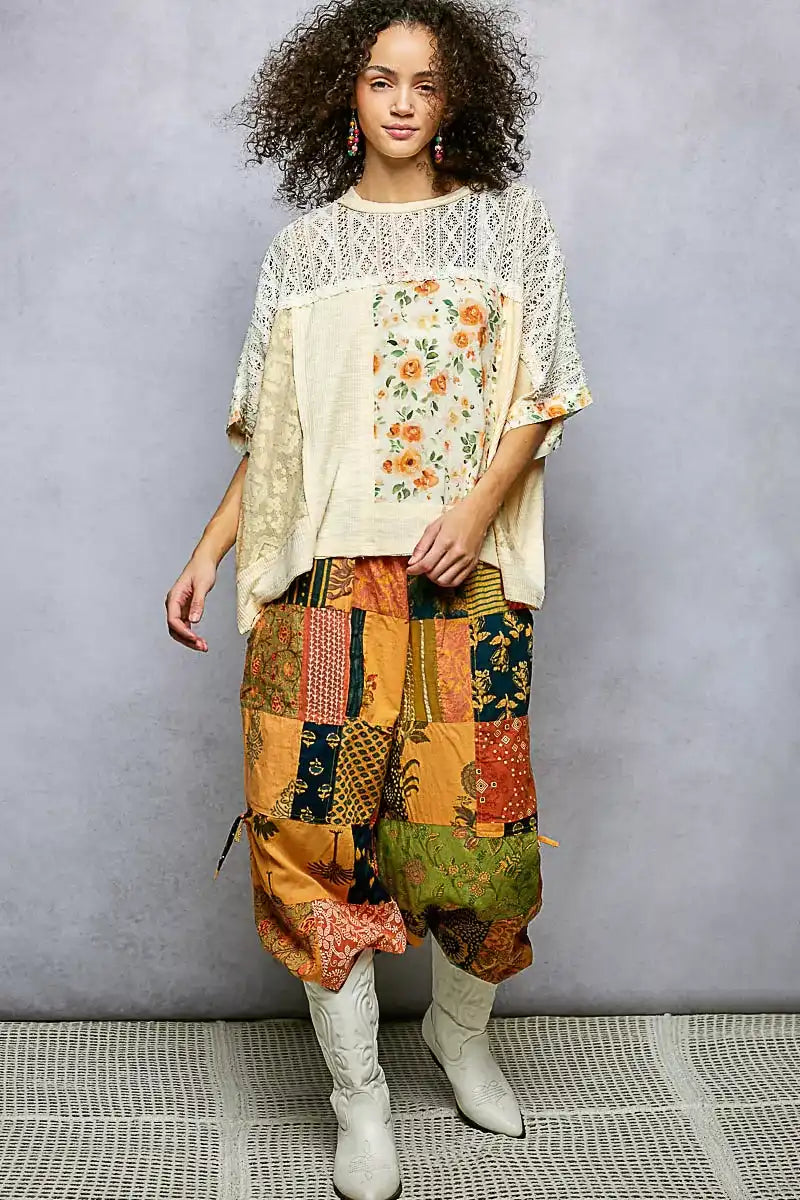 POL Floral Patchwork Lace Accent Blouse - Sleekdenim.com