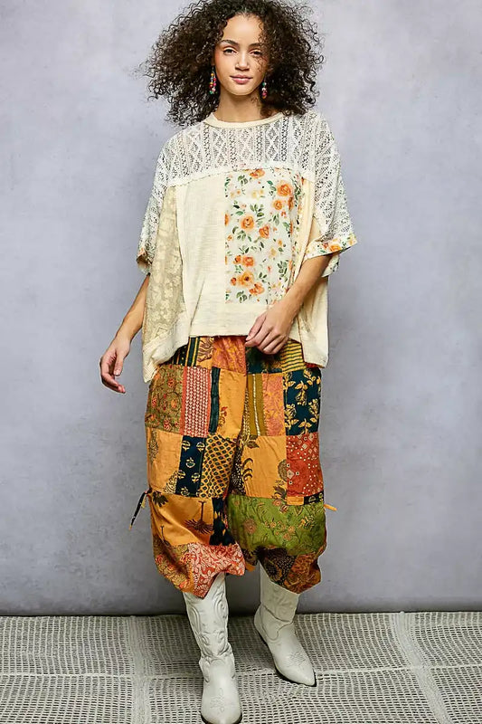 POL Floral Patchwork Lace Accent Blouse - Sleekdenim.com