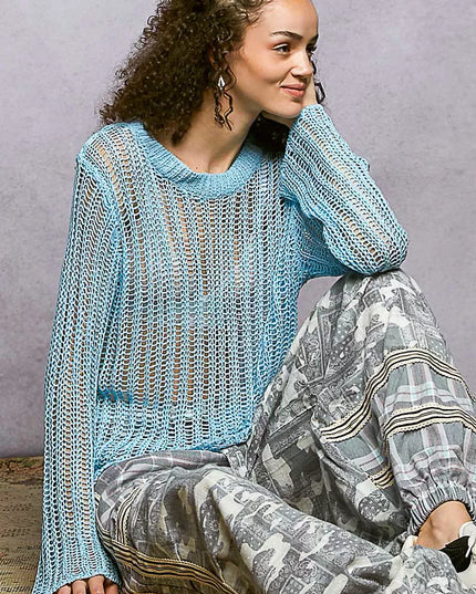 POL Openwork Round Neck Knit Cover Up - Sleekdenim.com