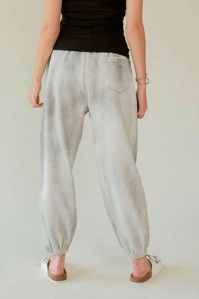 Davi & Dani Rhinestone Elastic Waist Joggers Light Gray