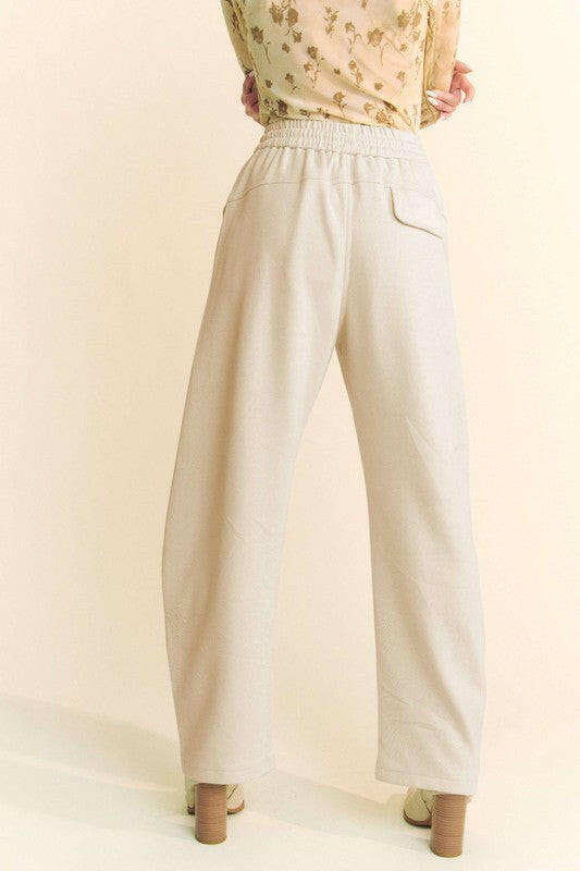 Davi & Dani Drawstring Wide Leg Sweatpants Cream