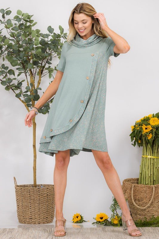 Celeste Full Size Decor Button Short Sleeve Dress with Pockets Plus Size - Sleekdenim.com