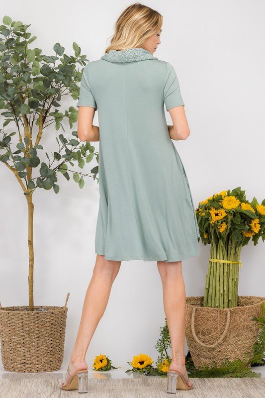 Celeste Full Size Decor Button Short Sleeve Dress with Pockets Plus Size - Sleekdenim.com