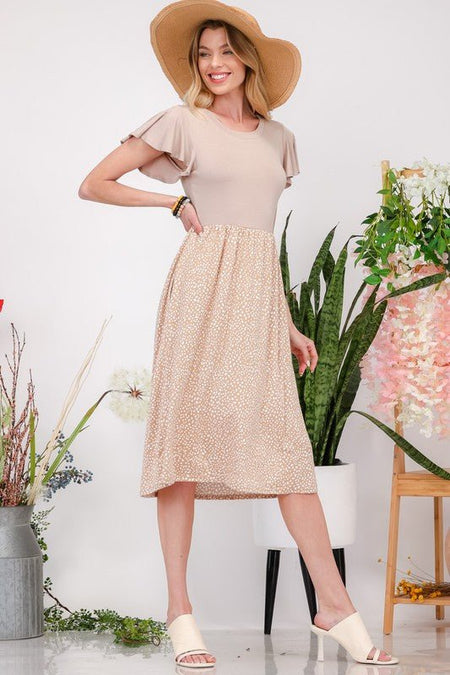 Celeste Plus Size Polka Dot Round Neck Flutter Sleeve Midi Dress - Sleekdenim.com