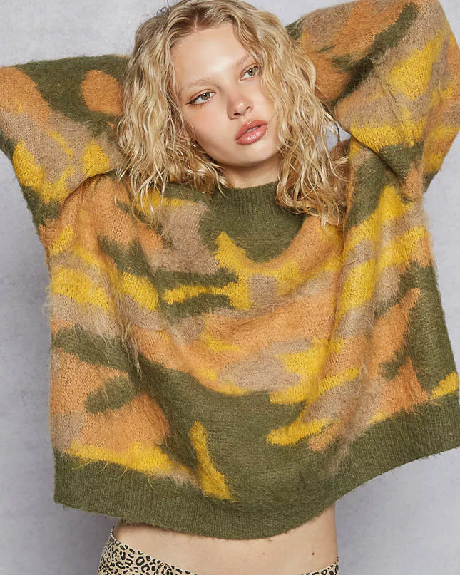 POL Mock Neck Abstract Colorblock Pattern Sweater - Sleekdenim.com