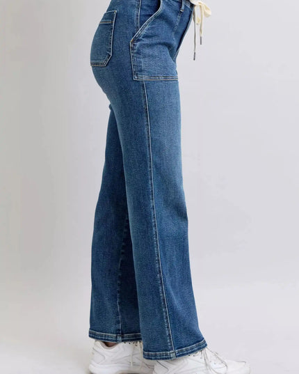 Judy Blue Drawstring Straight Jeans with Pockets - Sleekdenim.com