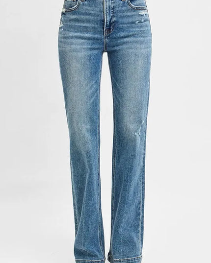 RISEN Full Size Distressed Detail Bootcut Jeans Plus Size - Sleekdenim.com