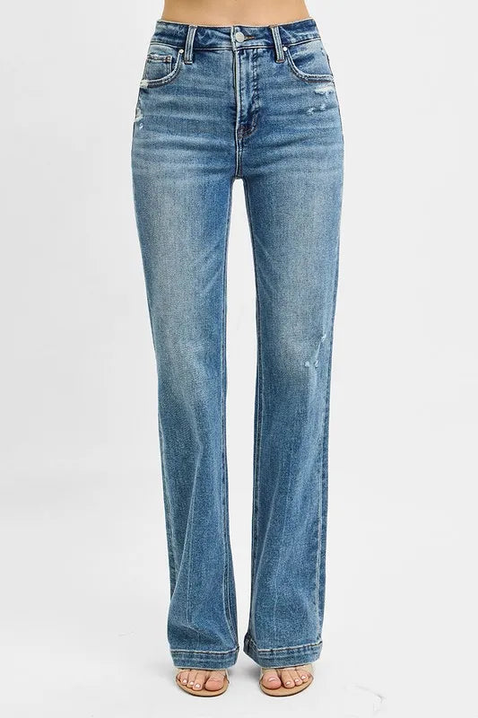RISEN Full Size Distressed Detail Bootcut Jeans Plus Size - Sleekdenim.com