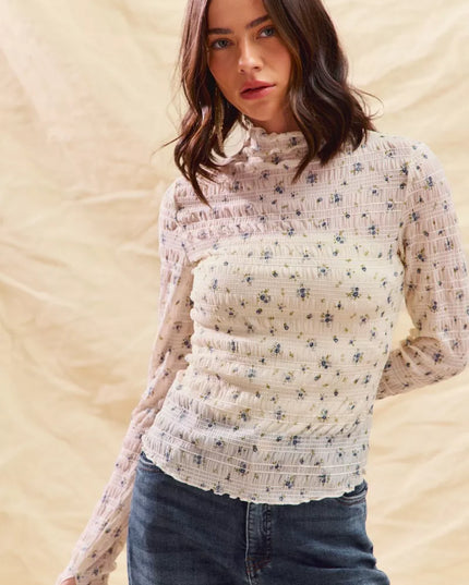 SO ME Floral Print Textured Long Sleeve Knit Top - Sleekdenim.com