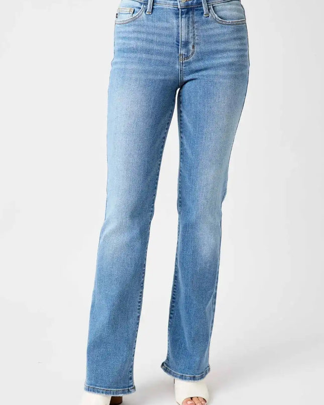 Judy Blue Full Size Mid-Rise Waist Straight Jeans - Sleekdenim.com