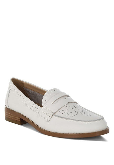 Clotilda Perforated Low Heel Loafers - Sleekdenim.com