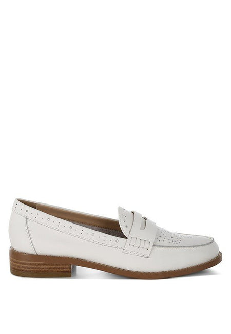 Clotilda Perforated Low Heel Loafers - Sleekdenim.com