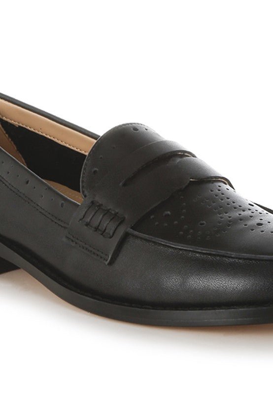 Clotilda Perforated Low Heel Loafers - Sleekdenim.com