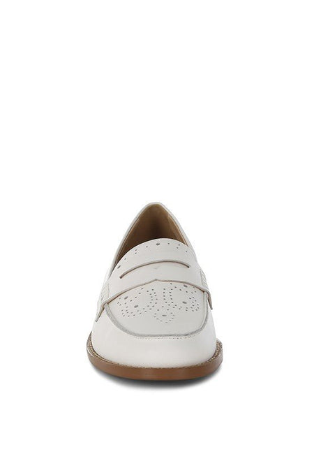 Clotilda Perforated Low Heel Loafers - Sleekdenim.com