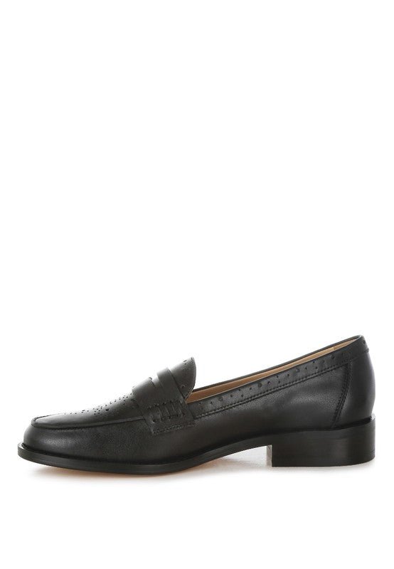 Clotilda Perforated Low Heel Loafers - Sleekdenim.com