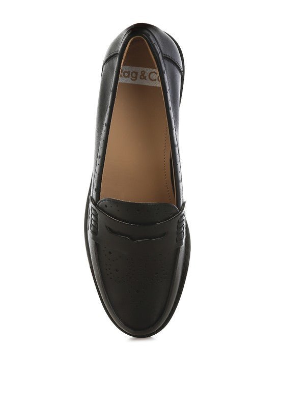 Clotilda Perforated Low Heel Loafers - Sleekdenim.com