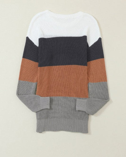 Colorblock Stripe Round Neck Pullover Sweater - Sleekdenim.com