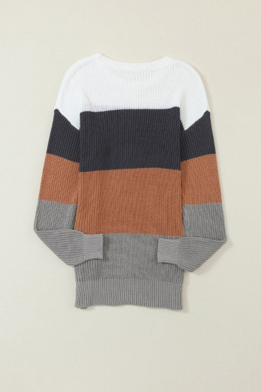 Colorblock Stripe Round Neck Pullover Sweater - Sleekdenim.com