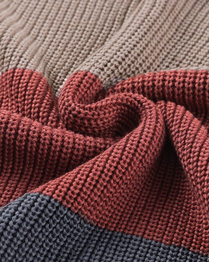 Colorblock Stripe Round Neck Pullover Sweater - Sleekdenim.com