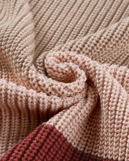 Colorblock Stripe Round Neck Pullover Sweater - Sleekdenim.com