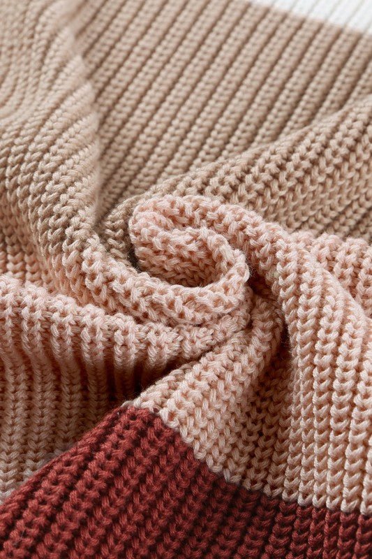 Colorblock Stripe Round Neck Pullover Sweater - Sleekdenim.com