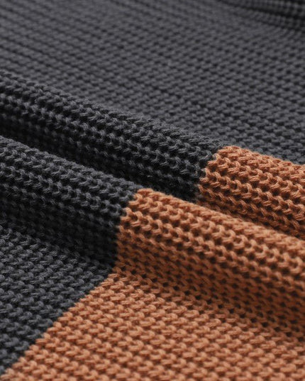 Colorblock Stripe Round Neck Pullover Sweater - Sleekdenim.com