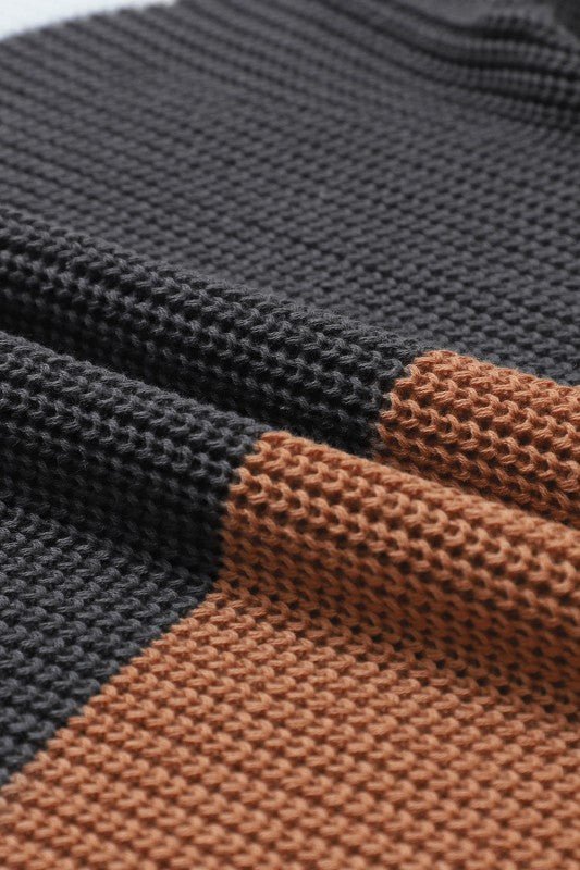 Colorblock Stripe Round Neck Pullover Sweater - Sleekdenim.com