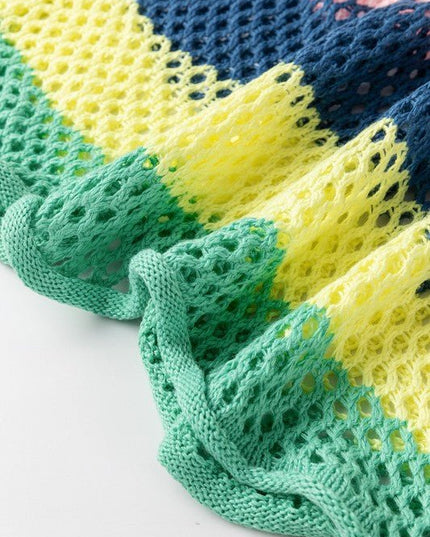 Colorblock Striped Hollow Knitted Top - Sleekdenim.com