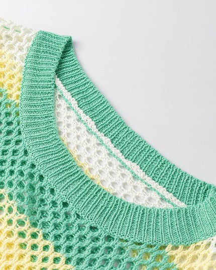 Colorblock Striped Hollow Knitted Top - Sleekdenim.com