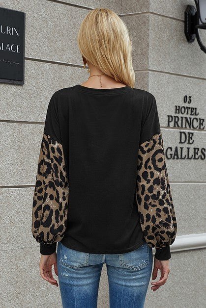 Crew Neck Puff Sleeve Solid Top - Sleekdenim.com