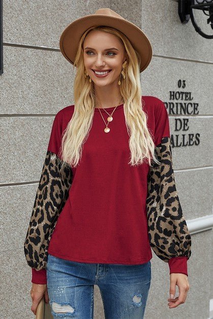 Crew Neck Puff Sleeve Solid Top - Sleekdenim.com