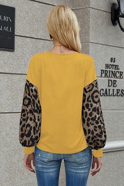 Crew Neck Puff Sleeve Solid Top - Sleekdenim.com