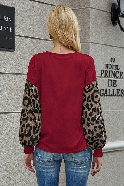 Crew Neck Puff Sleeve Solid Top - Sleekdenim.com