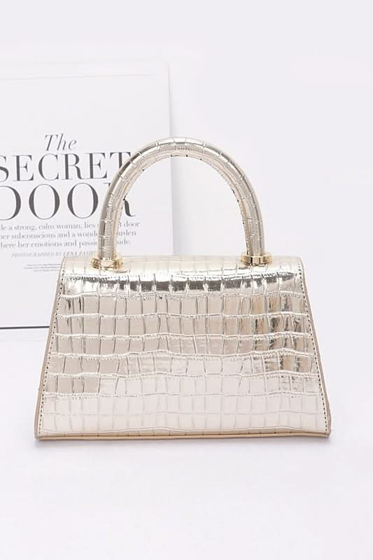 Croc Embossed Metallic Top Handle Bag - Sleekdenim.com