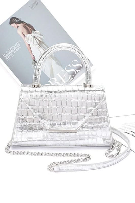 Croc Embossed Metallic Top Handle Bag - Sleekdenim.com