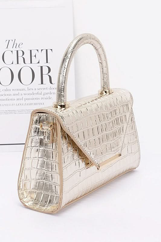 Croc Embossed Metallic Top Handle Bag - Sleekdenim.com