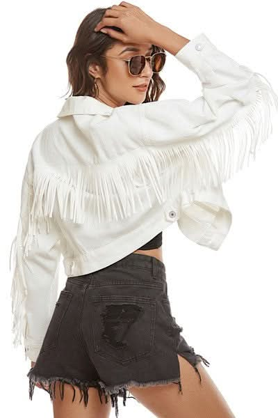 Cropped fringe denim jacket - Sleekdenim.com