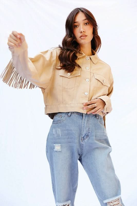 Cropped fringe denim jacket - Sleekdenim.com