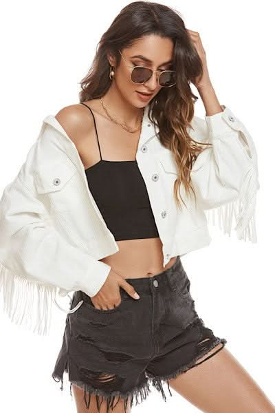 Cropped fringe denim jacket - Sleekdenim.com