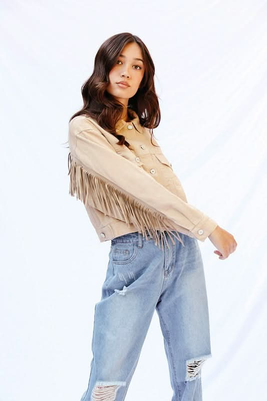 Cropped fringe denim jacket - Sleekdenim.com