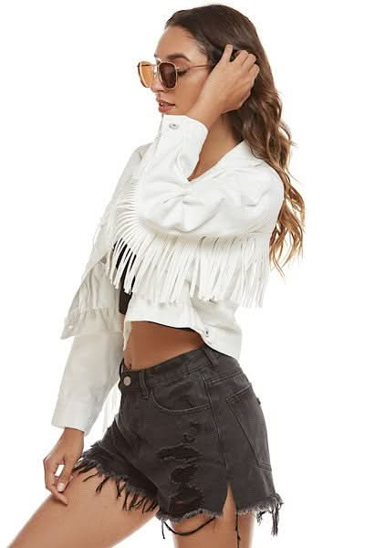 Cropped fringe denim jacket - Sleekdenim.com