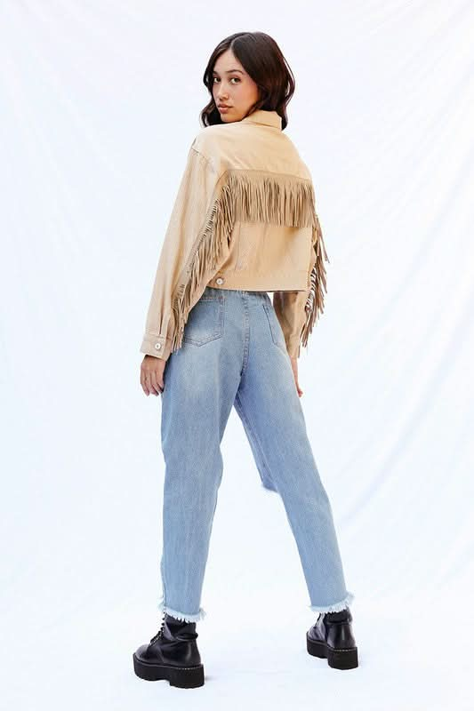 Cropped fringe denim jacket - Sleekdenim.com