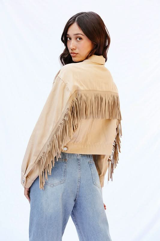 Cropped fringe denim jacket - Sleekdenim.com