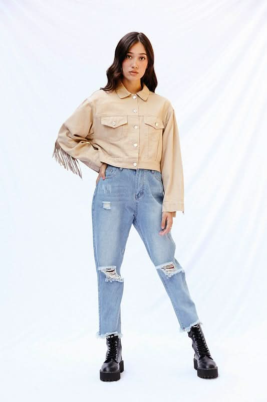 Cropped fringe denim jacket - Sleekdenim.com