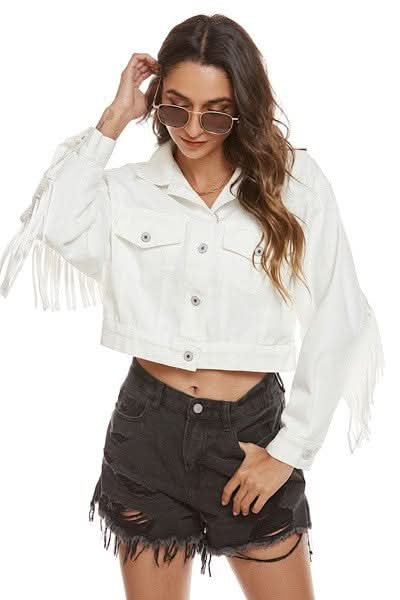 Cropped fringe denim jacket - Sleekdenim.com