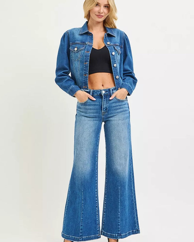 RISEN Full Size Mid Rise Wide Leg Jeans with Flared Look Plus Size - Sleekdenim.com