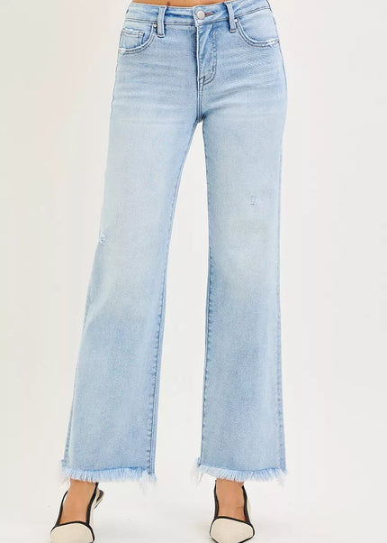RISEN Tummy Control Mid Rise Ankle Straight Fray Hem Jeans - Sleekdenim.com