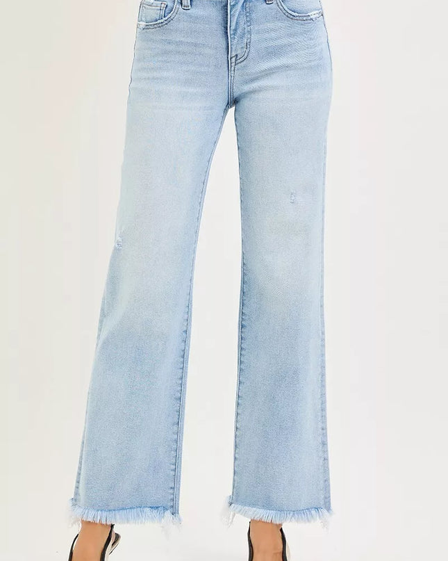 RISEN Tummy Control Mid Rise Ankle Straight Fray Hem Jeans - Sleekdenim.com