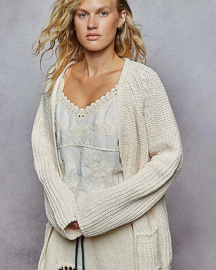 POL Open Front Knit Cardigan with Front Pocket - Sleekdenim.com