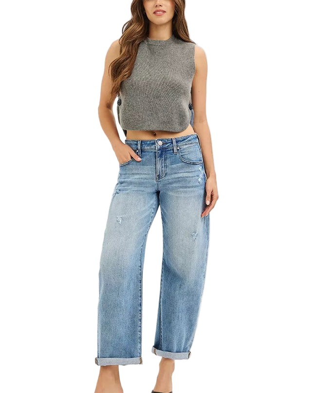 RISEN Full Size Slouchy Ankle Length Barrel Jeans with Cuffs Plus Size - Sleekdenim.com